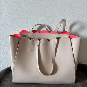 kate spade beige tote with pink scallop trim